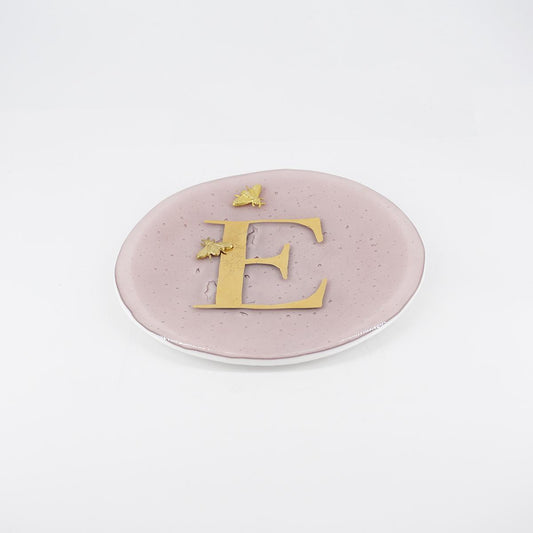 Piatto lettera e charm E ROSA