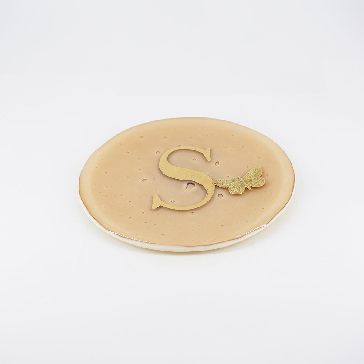 Piatto lettera e charm S CHAMPAGNE