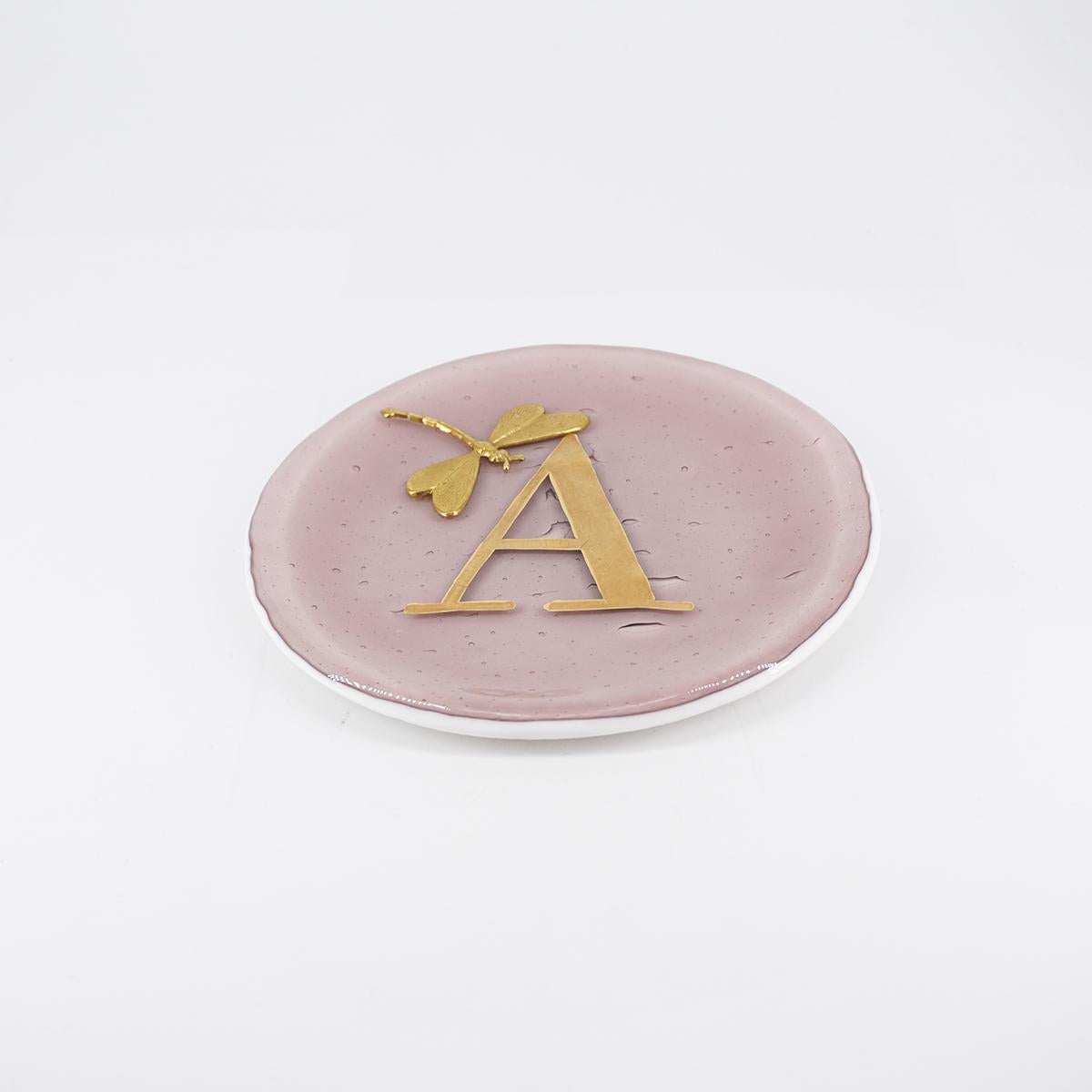 Piatto lettera e charm A ROSA