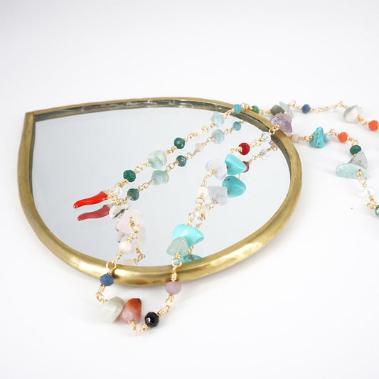 Rosario con pietre naturali multicolor e cornetto rosso