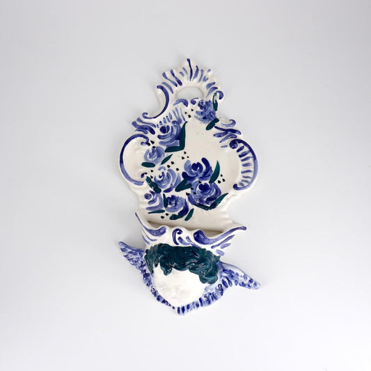 ZENJI CERAMICS ACQUASANTIERA BIG ANGELOBLU E BIANCO CAPELLI VERDI