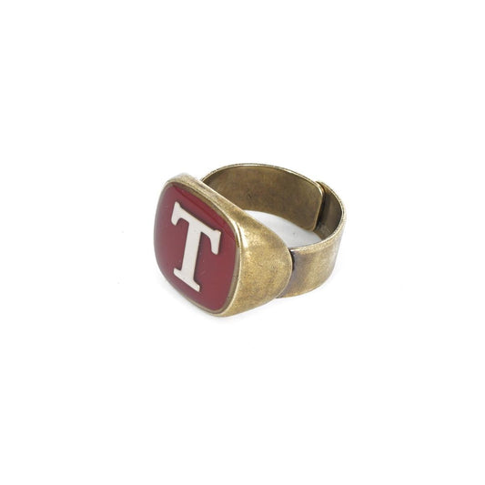 ANELLO LETTERA T BORDEAUX ANELLO LETTERA T BORDEAUX E AVORIO UNIQUE UNCONVENTIONAL DETAILS 