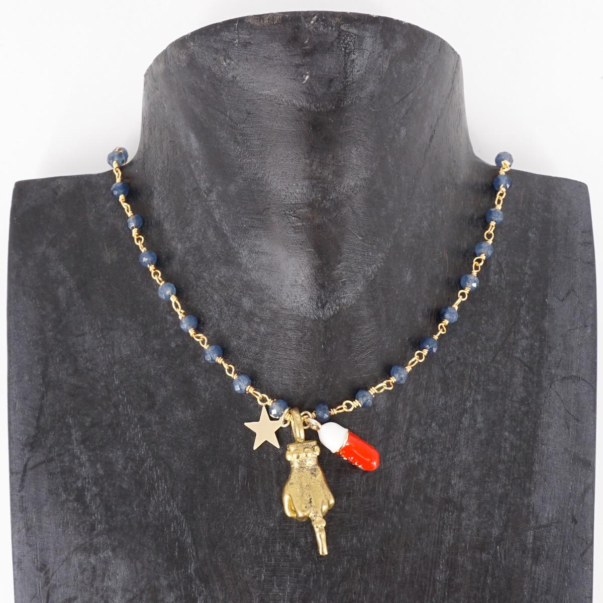 Rosario in pietre blu MANO FUCK ROSARIO PIETRE BLU MANO FUCK SOPHIE GIOIELLI 