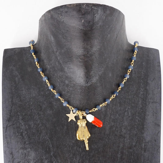 Rosario in pietre blu MANO FUCK ROSARIO PIETRE BLU MANO FUCK SOPHIE GIOIELLI 