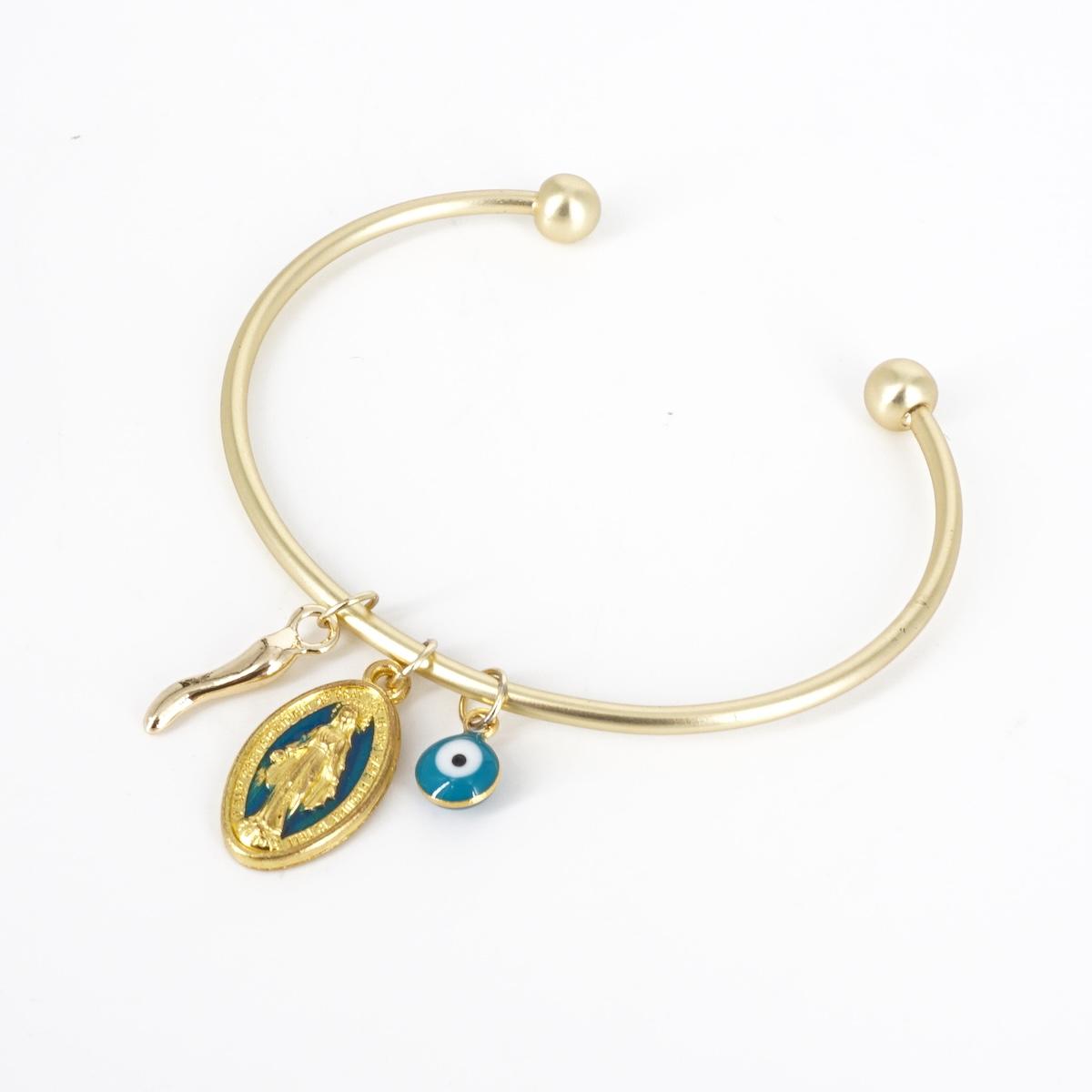 Bracciale TRE CHARMS madonnina blu e oro BRACCIALE TRE CHARM MADONNINA BLU E ORO SOPHIE GIOIELLI 