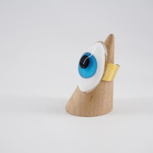 VETRO FUSO ANELLO OCCHIOSMALL AZZURRO