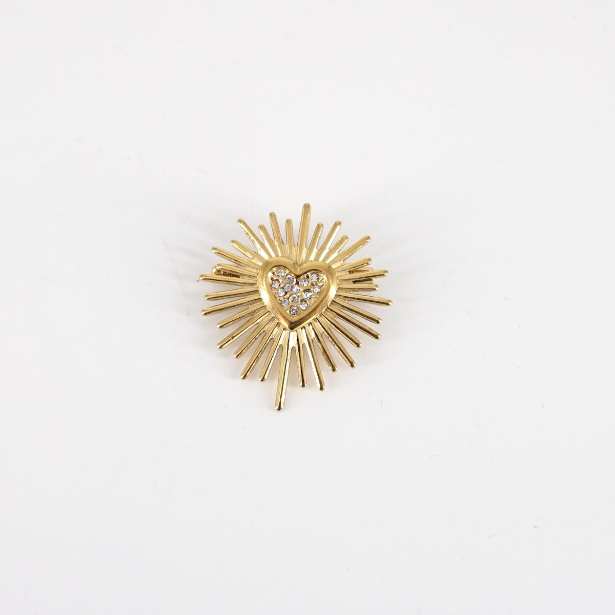 Spilla a cuore con raggi e strass
