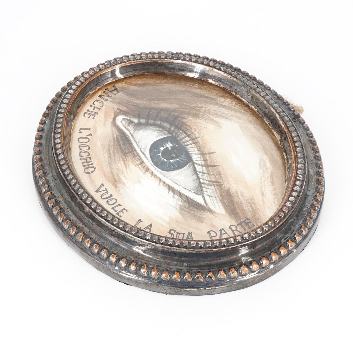 Quadretto ANCHE L'OCCHIO VUOLE LA SUA PARTE OVALE CORNICE IN METALLO ANCHE LOCCHIO OVALE CORNICE IN METALLO  CATERINA BERTA 