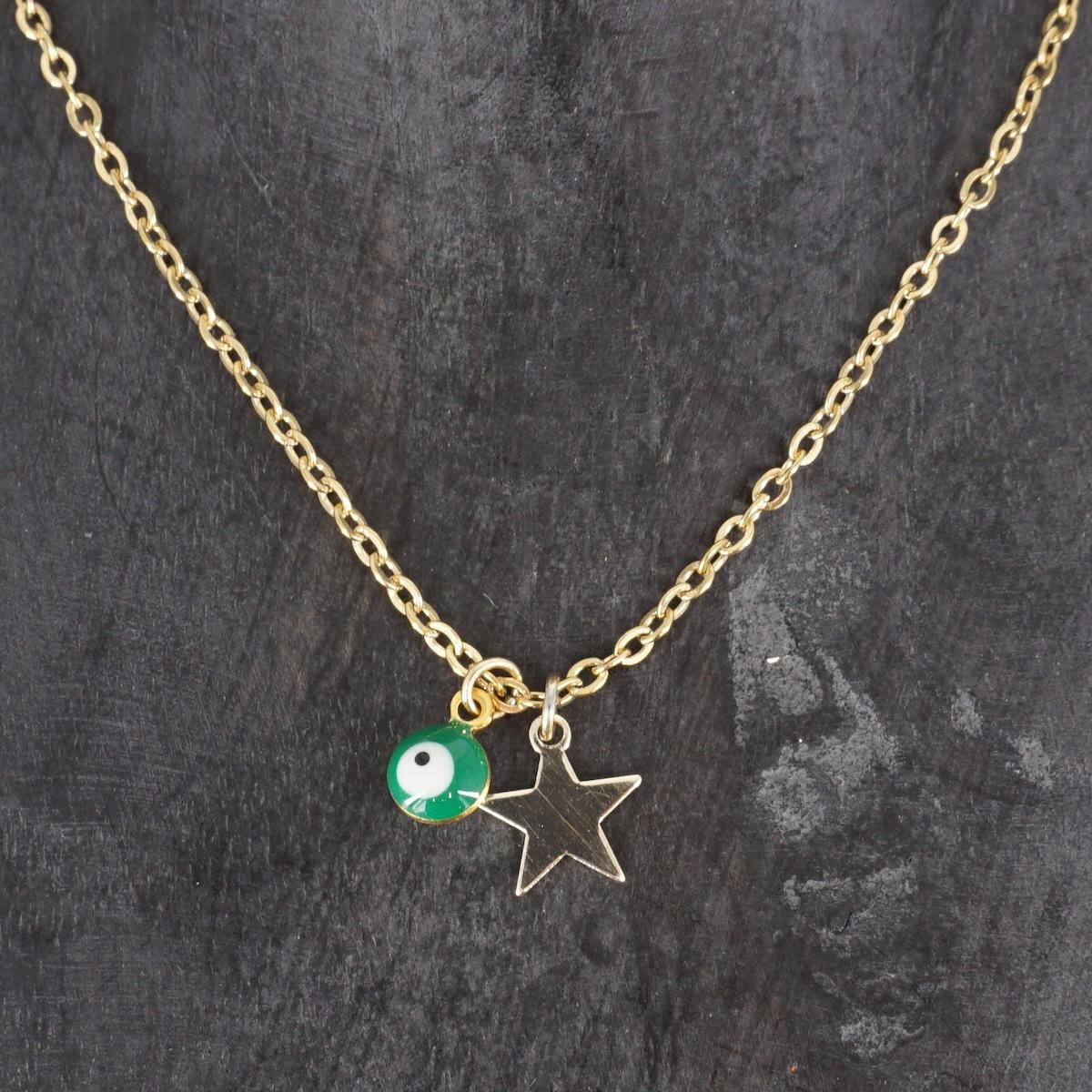 COLLANA CATENINA OCCHIETTO VERDE E STELLINA