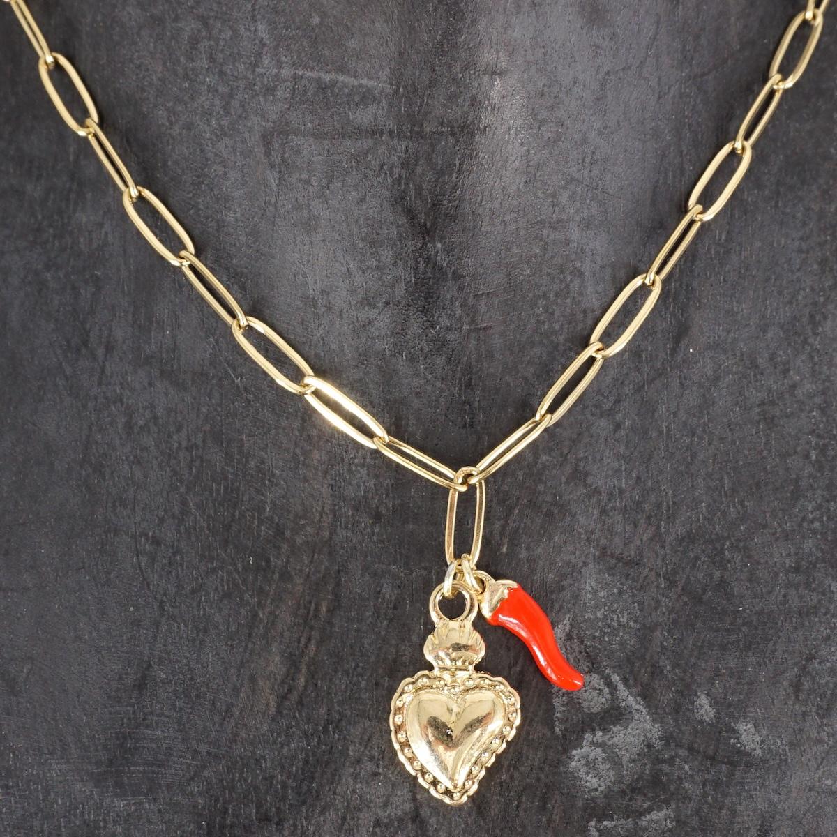 COLLANA CATENA CON EX VOTO ORO E CORNETTO