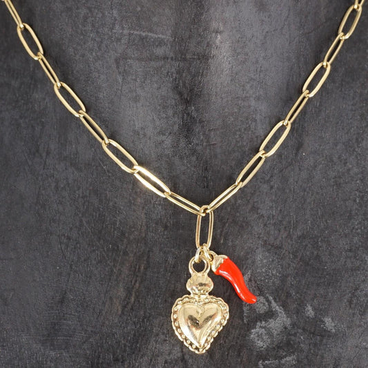 COLLANA CATENA CON EX VOTO ORO E CORNETTO