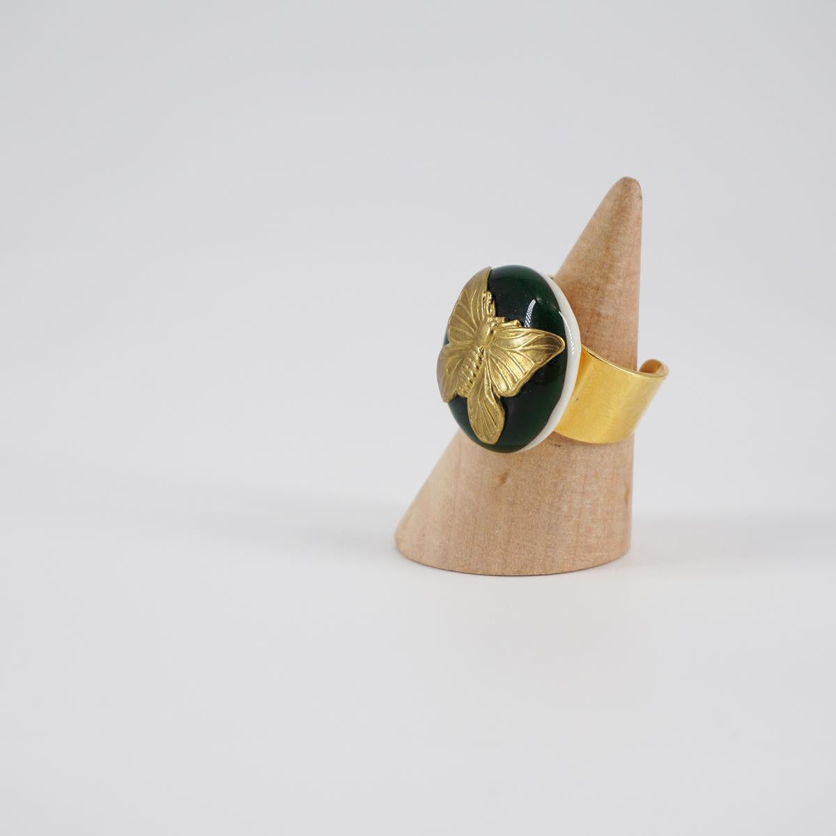 Anello charm FARFALLA VERDE SCURO ANELLO CHARM FARFALLA VERDE SCURO VETRO FUSO 
