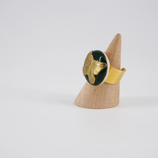 Anello charm FARFALLA VERDE SCURO ANELLO CHARM FARFALLA VERDE SCURO VETRO FUSO 
