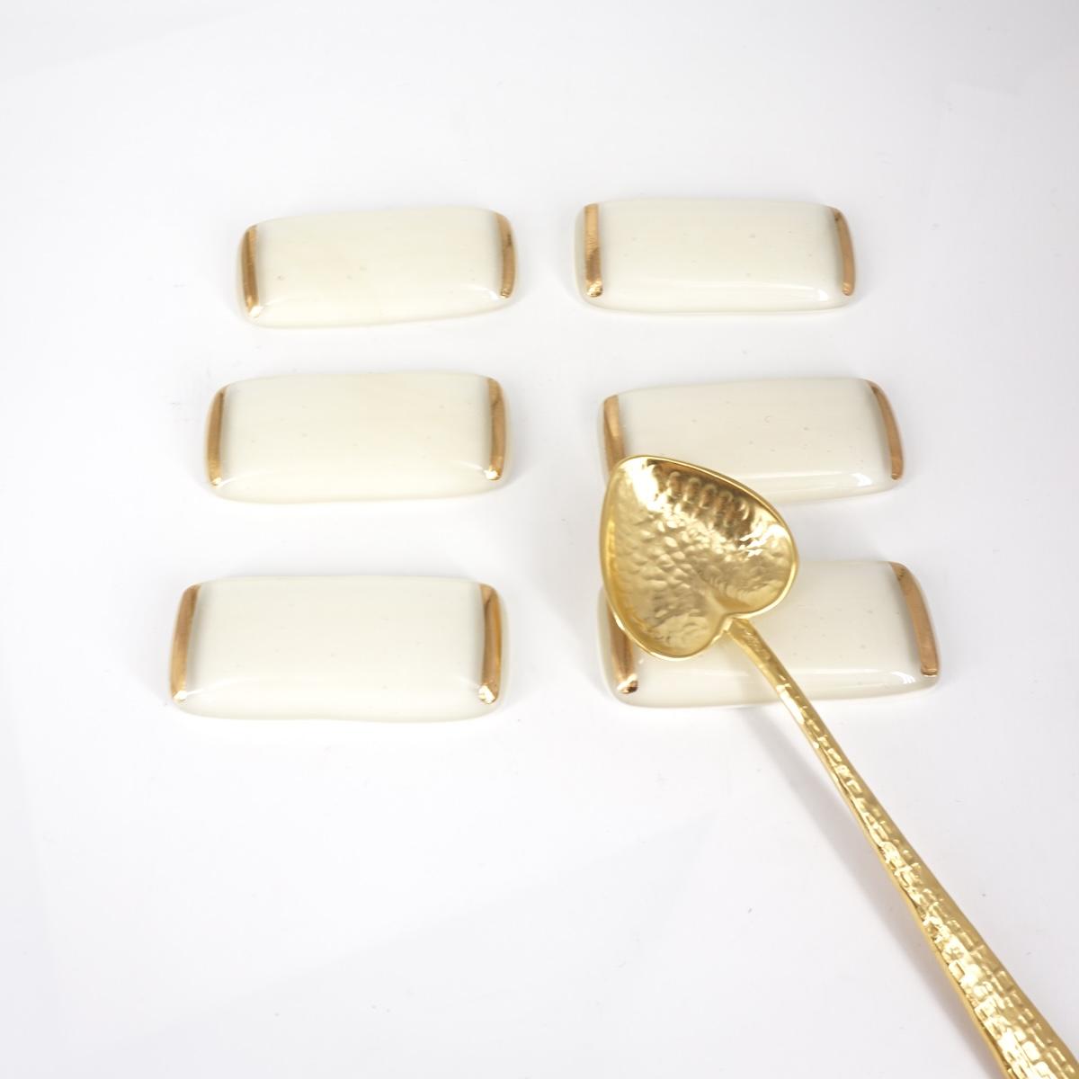 Set 6 poggiaposate AVORIO e ORO SET 6 POGGIAPOSATE ORO AVORIO VETRO FUSO 