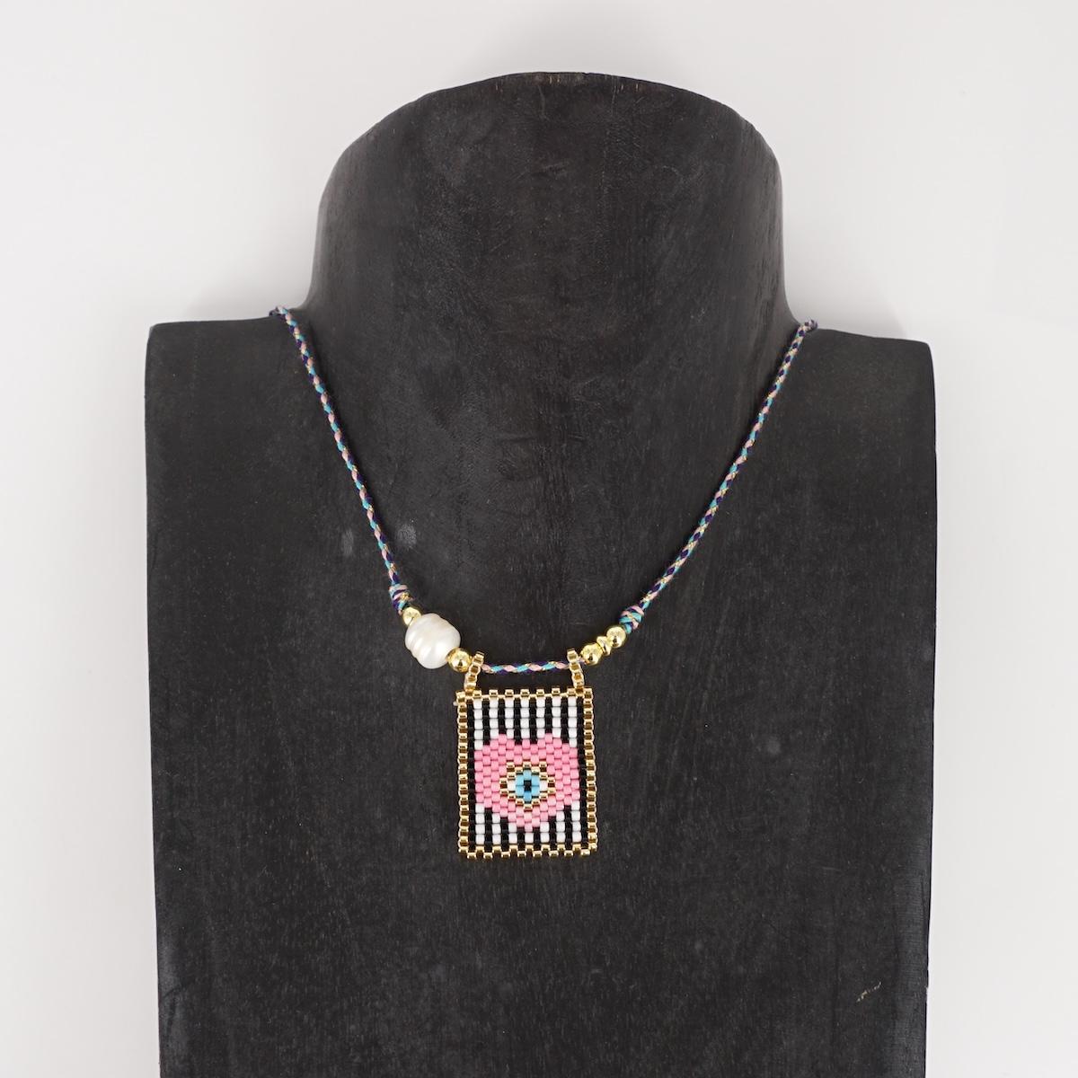 Collana telaio EX VOTO con PERLA ROSA
