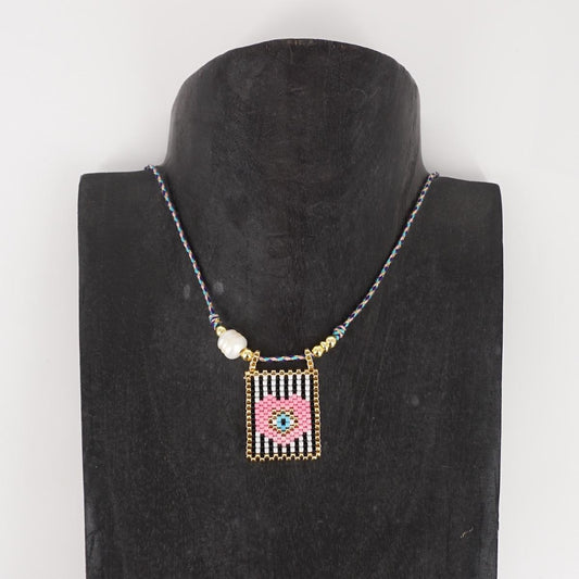 Collana telaio EX VOTO con PERLA ROSA