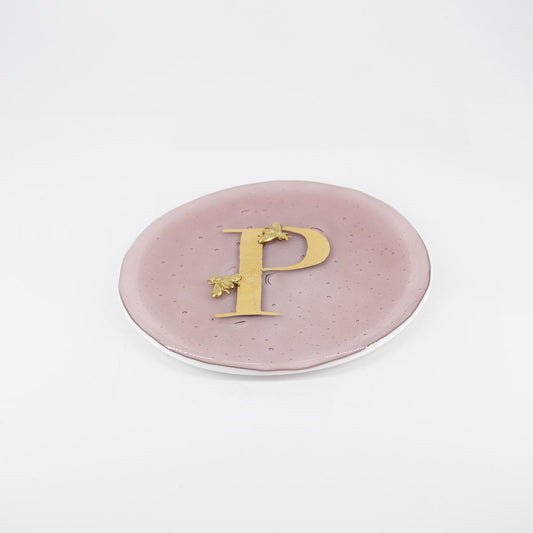 Piatto lettera e charm P ROSA PIATTO LETTERA+CHARM P ROSA VETRO FUSO 