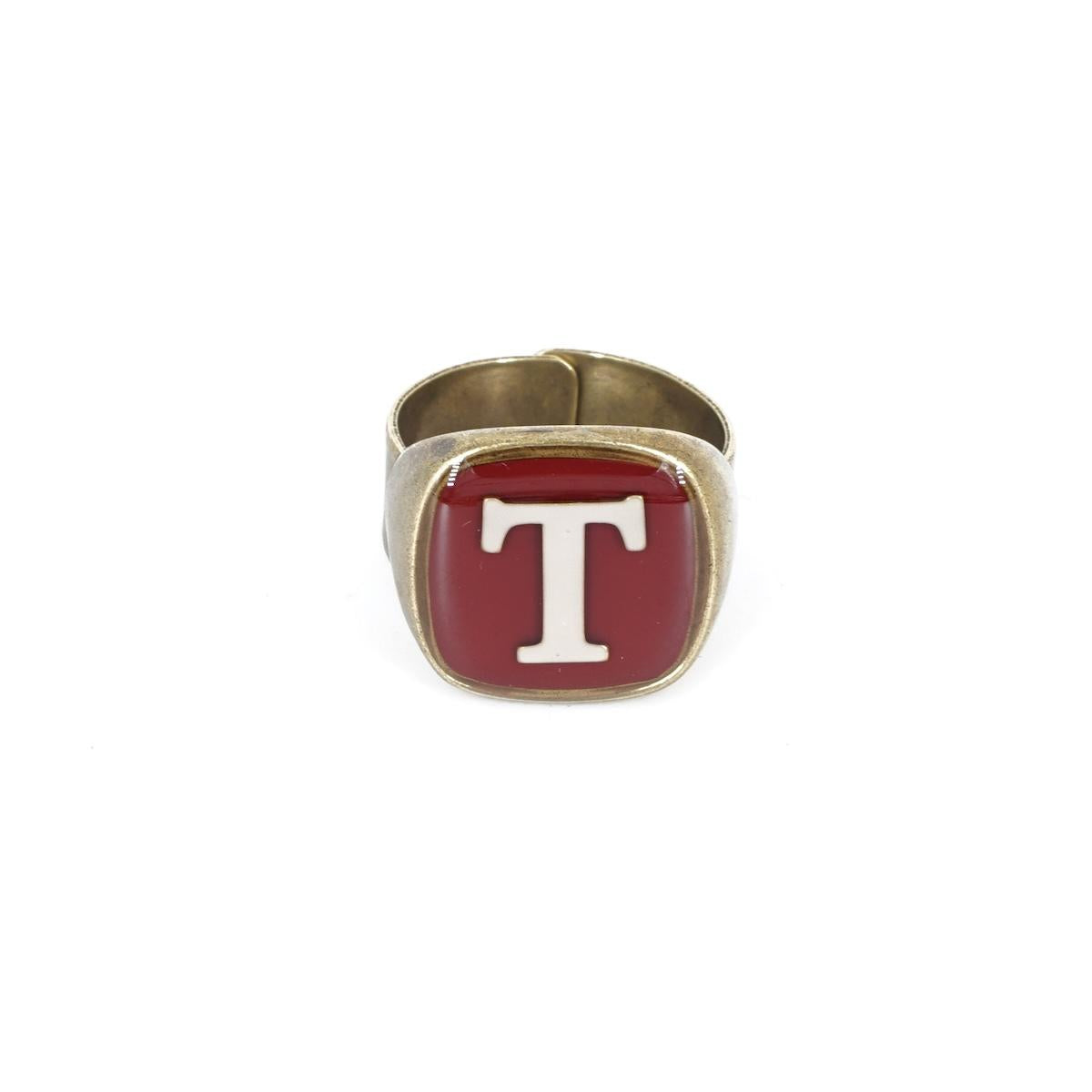 ANELLO LETTERA T BORDEAUX ANELLO LETTERA T BORDEAUX E AVORIO UNIQUE UNCONVENTIONAL DETAILS 