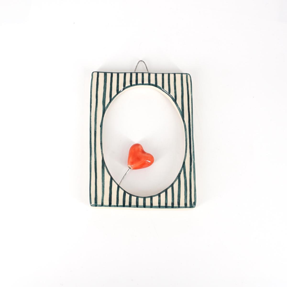 ROSSO RAMINA CORNICE S RETT.CUORE ROSSO RIGHE VERDE SCURO