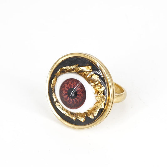 Anello occhio big Foglia d'oro marrone