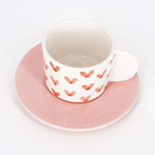 TAZZINA CAFFè CON PIATTINO CUORI ROSA TAZZINA CAFFÈ CUORI  ROSA NICOLE 