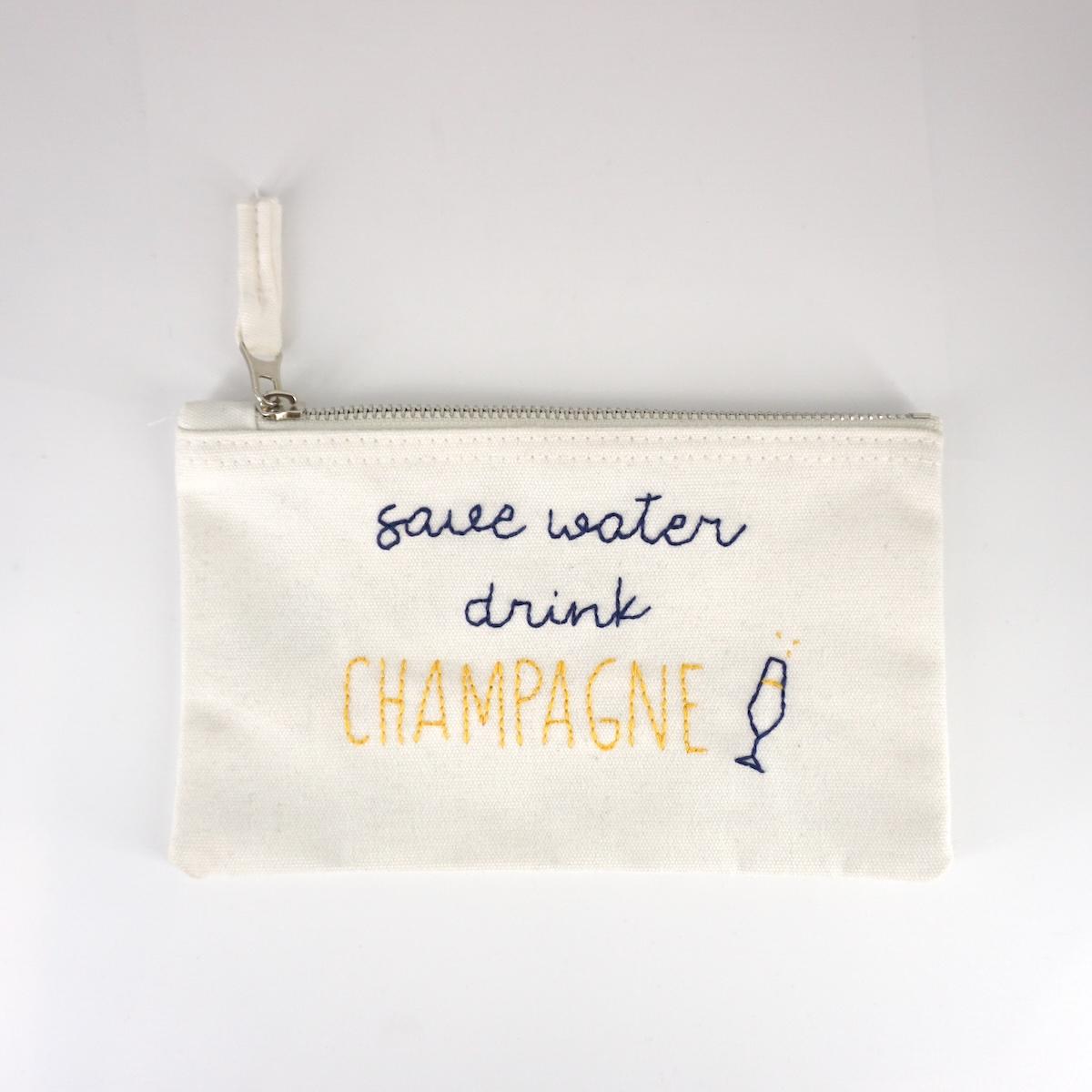 Piattina ricamata SAVE WATER DRINK CHAMPAGNE