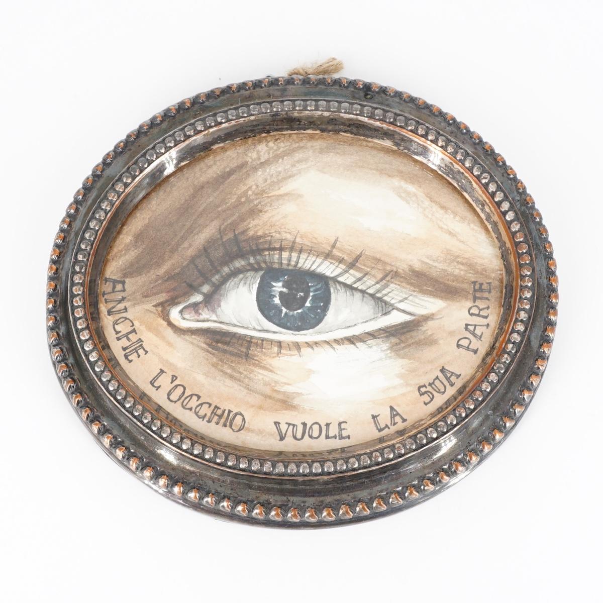 Quadretto ANCHE L'OCCHIO VUOLE LA SUA PARTE OVALE CORNICE IN METALLO ANCHE LOCCHIO OVALE CORNICE IN METALLO  CATERINA BERTA 