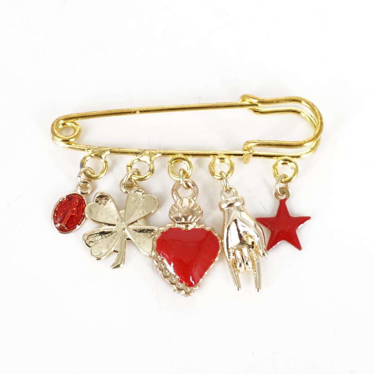 SPILLA CON CHARMS EX VOTO ROSSO SPILLA 5 CHARMS EX VOTO ROSSO SOPHIE GIOIELLI 