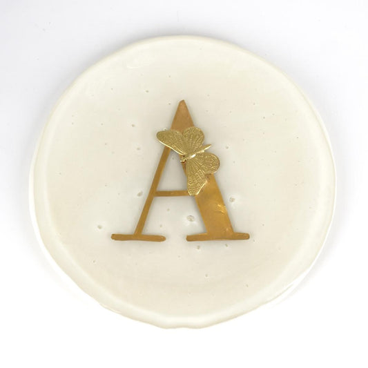 Piatto lettera e charm A AVORIO