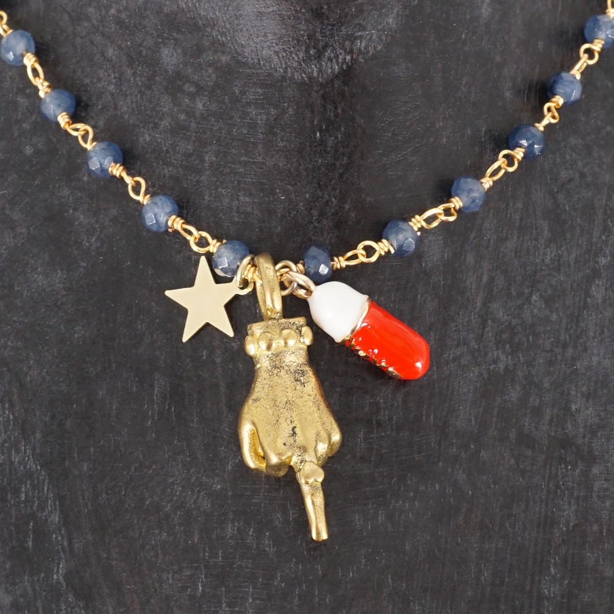 Rosario in pietre blu MANO FUCK ROSARIO PIETRE BLU MANO FUCK SOPHIE GIOIELLI 