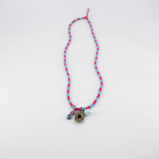 Multicharms necklace blue/fuchsia