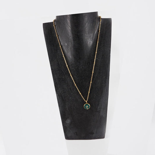 Teal Chain Button Necklace