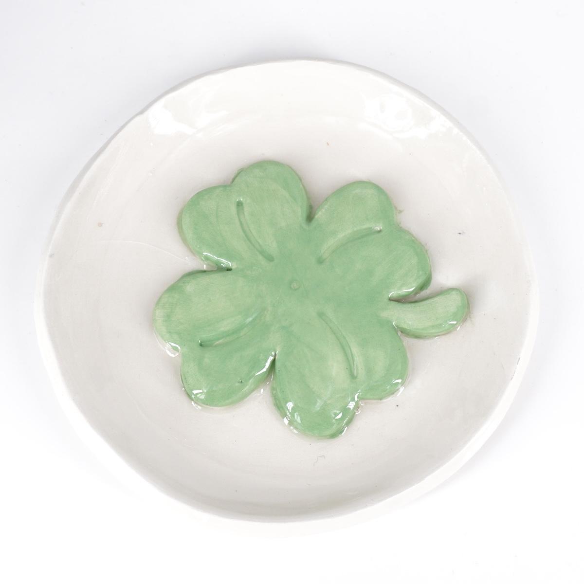 Piattino in ceramica QUADRIFOGLIO VERDE MENTA