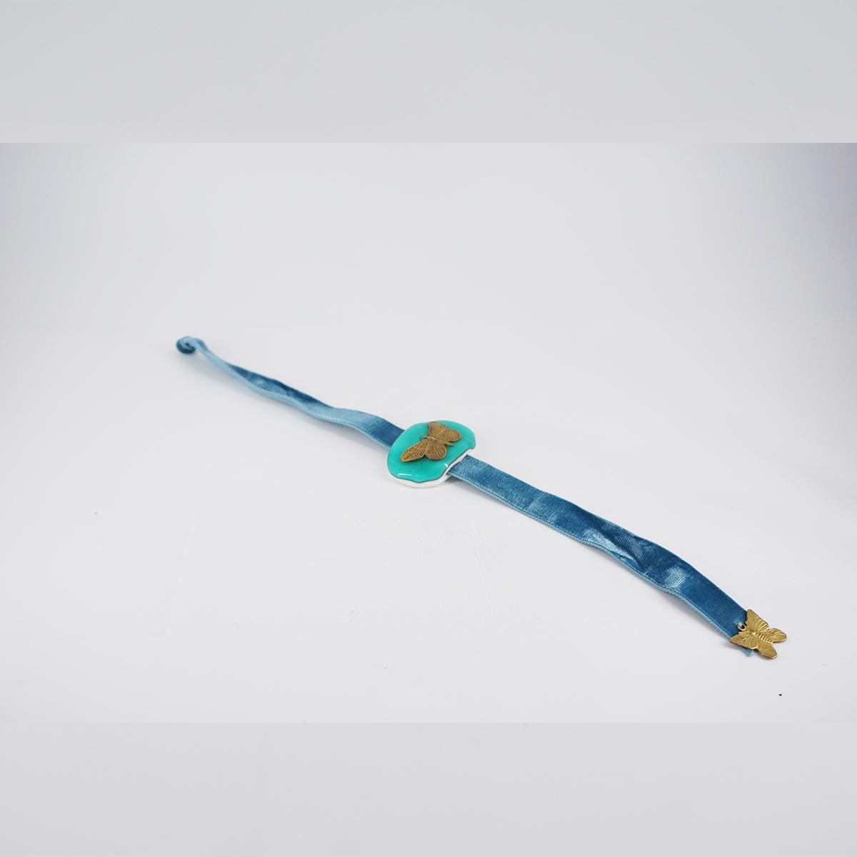 Bracciale velluto FARFALLA AZZURRO BRACCIALE VELLUTO FARFALLA AZZURRO VETRO FUSO 