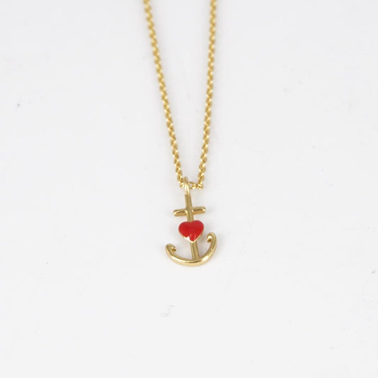 Collana catenina oro ANCORA ROSSA COLLANA CATENINA DORATA ANCORA CUORE ROSSO ARTEON 