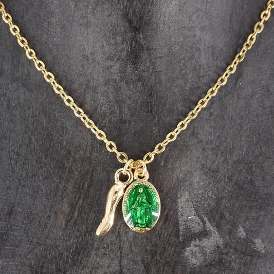 COLLANA CATENINA MADONNINA VERDE E CORNETTO