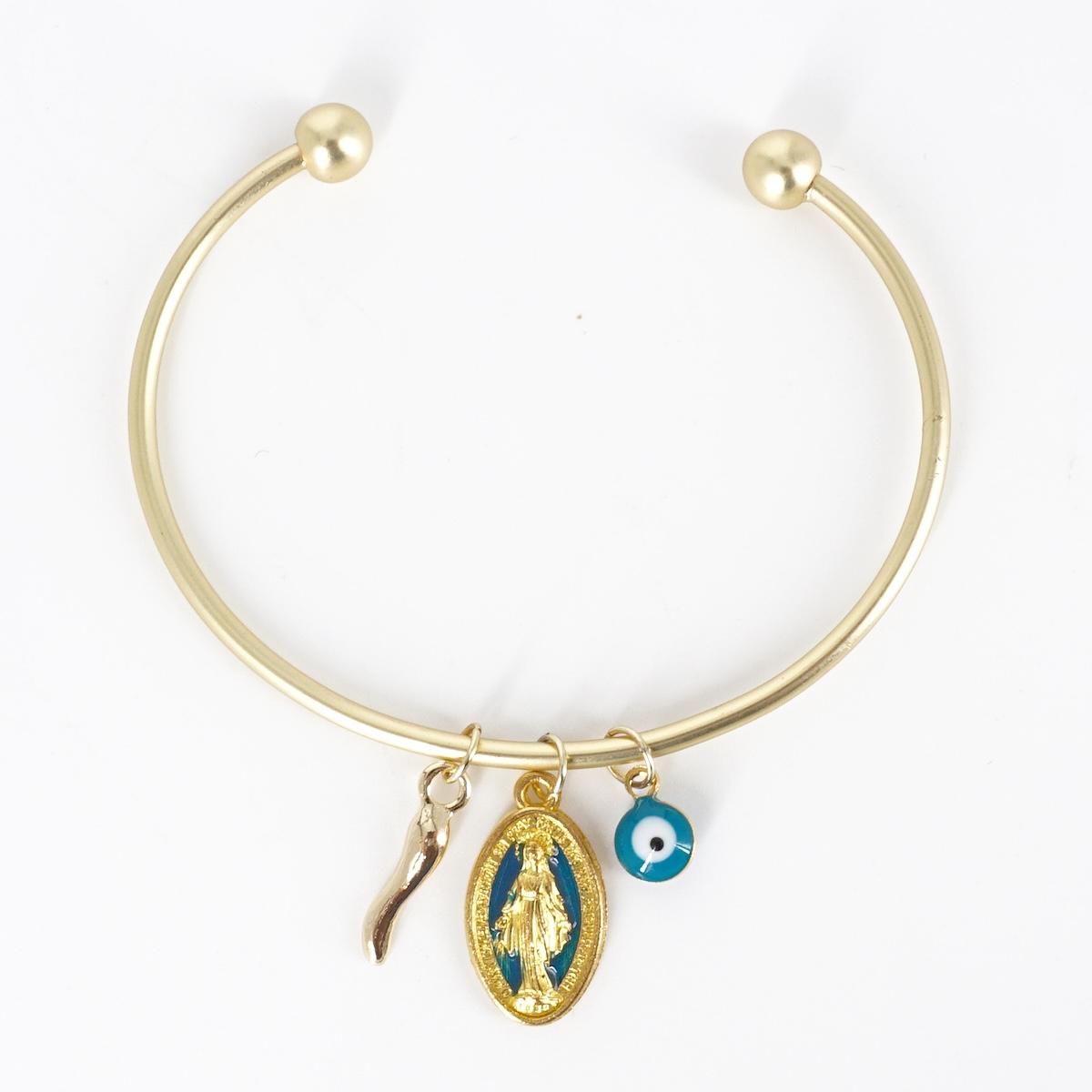 Bracciale TRE CHARMS madonnina blu e oro BRACCIALE TRE CHARM MADONNINA BLU E ORO SOPHIE GIOIELLI 