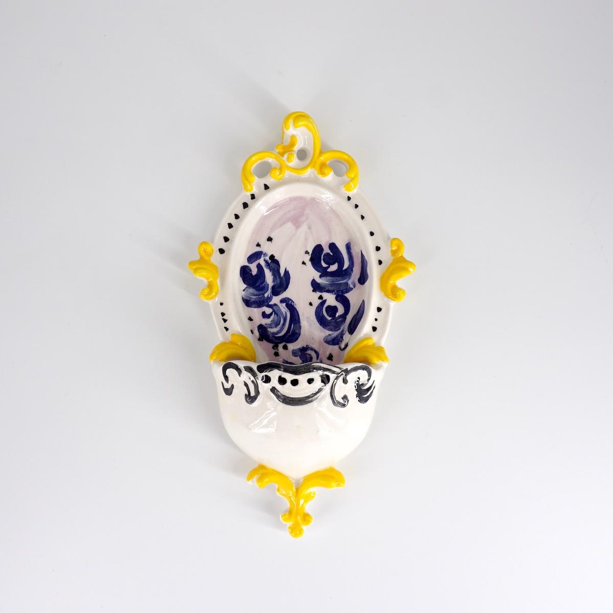 ZENJI CERAMICS ACQUASANTIERA SMALL BAROCCABLU, GIALLO E NERO