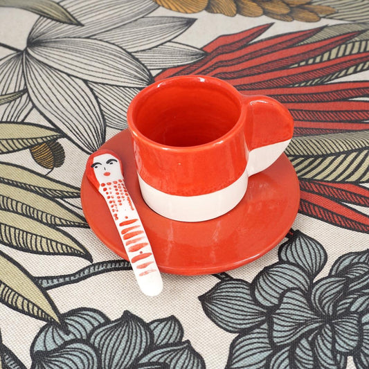 NICOLE TAZZINA CAFFÈCON PIATTINO BICOLORE BIANCO E ROSSO