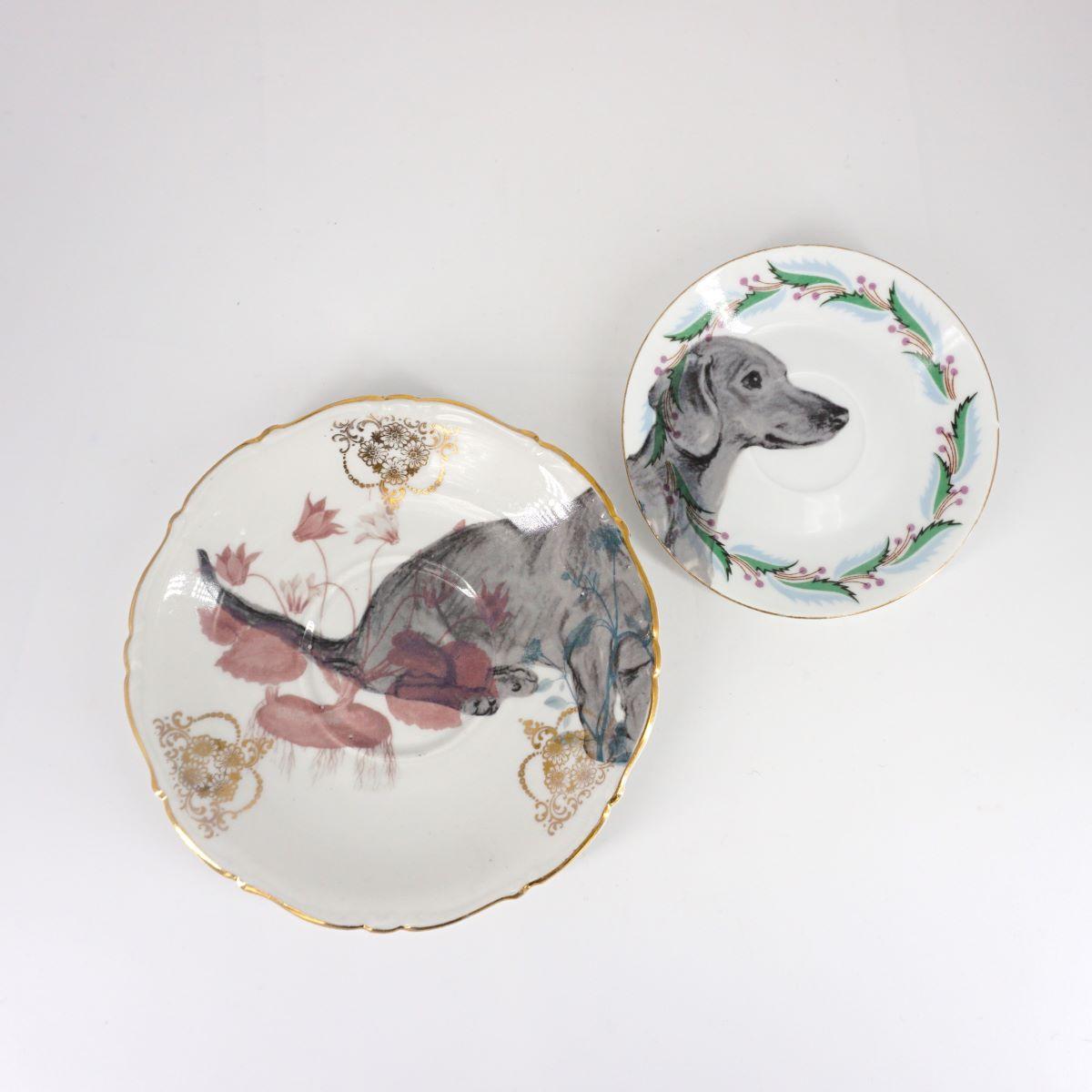 Pair of tea and coffee plates DACHSHUND