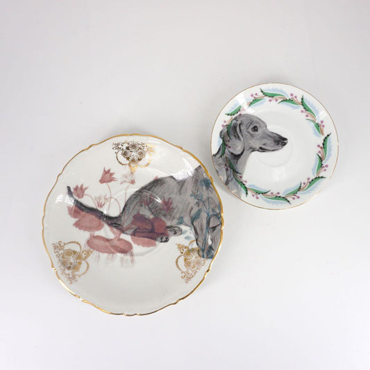 Pair of tea and coffee plates DACHSHUND