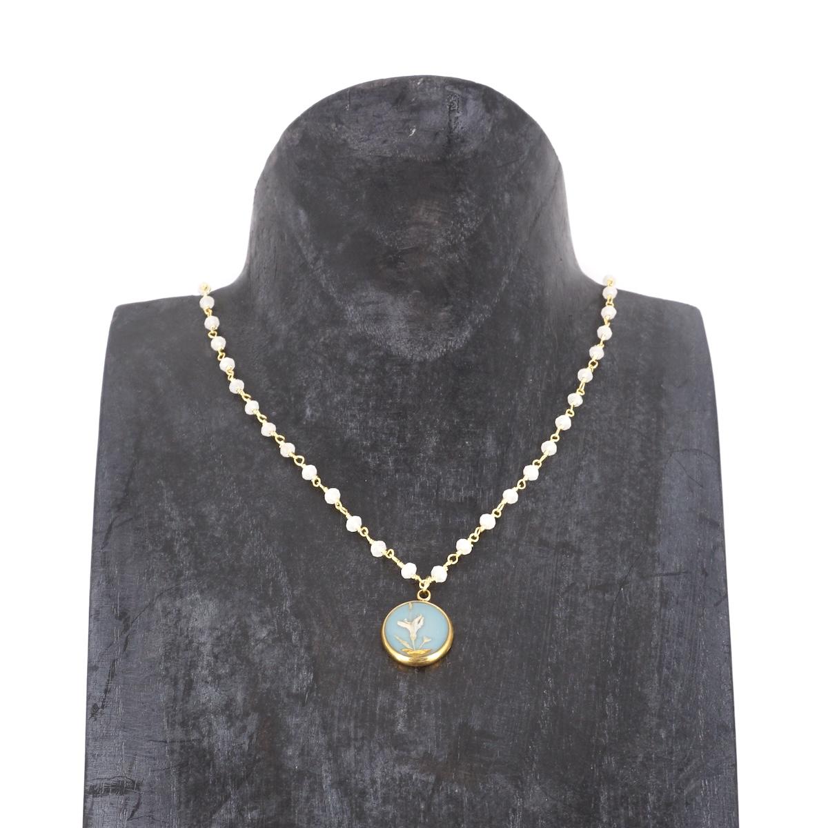 Collana bottone rosario Rosa Pallido COLLANA BOTTONE ROSARIO CELESTE ANNA FADDA 