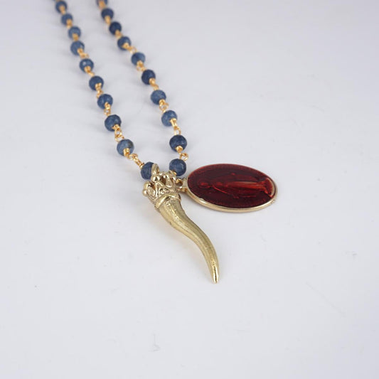 Rosario in pietre blu CORNO OTTONE ROSARIO PIETRE BLU CORNO OTTONE MADONNA ROSSA SOPHIE GIOIELLI 
