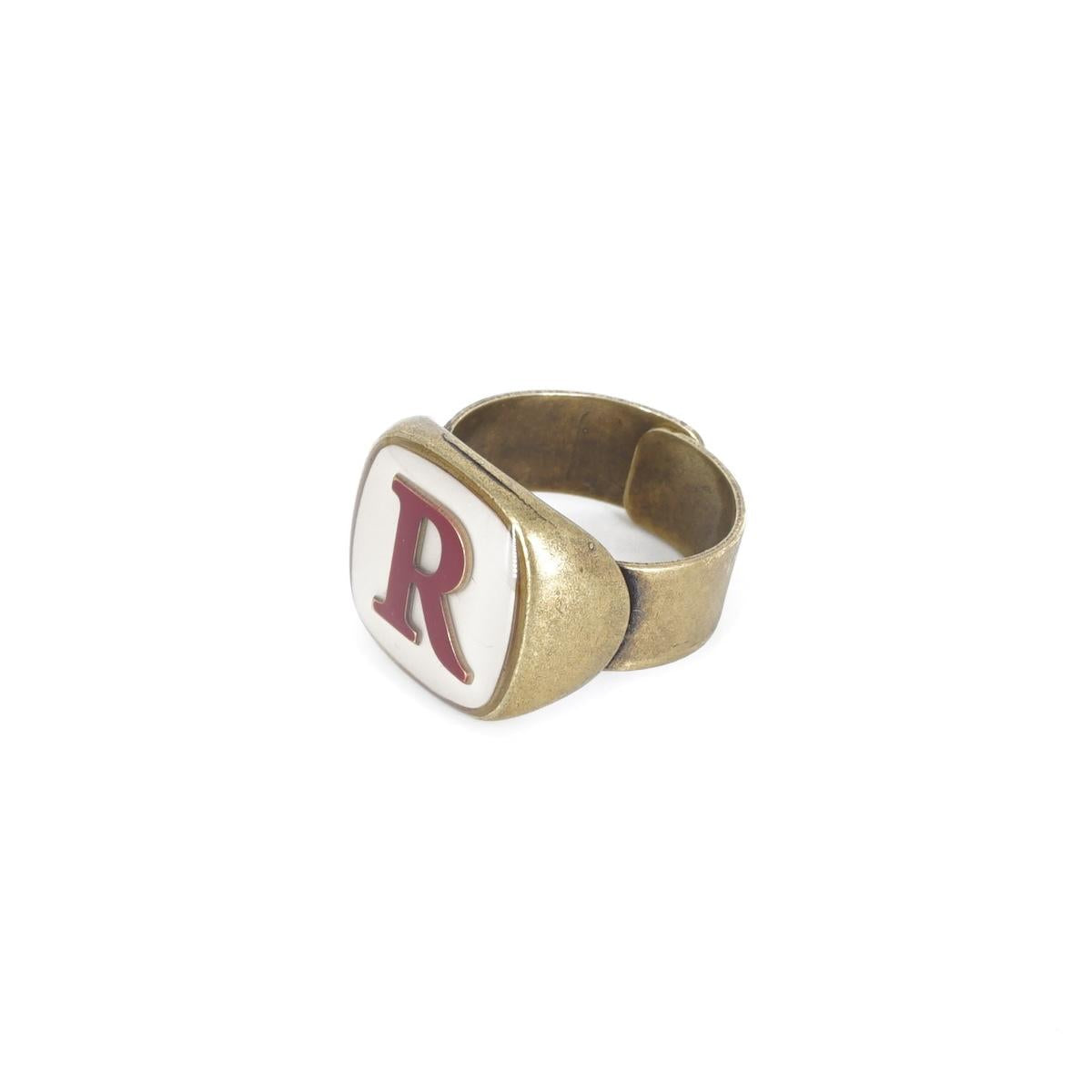 ANELLO LETTERA R AVORIO ANELLO LETTERA R AVORIO E BORDEAUX UNIQUE UNCONVENTIONAL DETAILS 