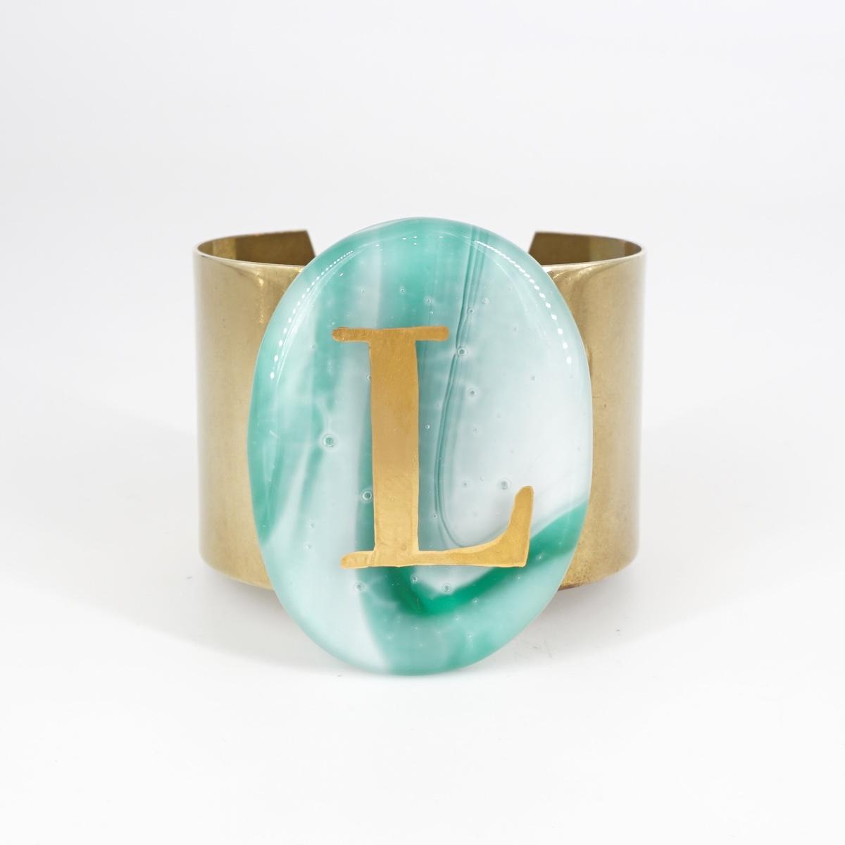 Bracciale fascia lettera L BRACCIALE FASCIA LETTERA L VETRO FUSO 
