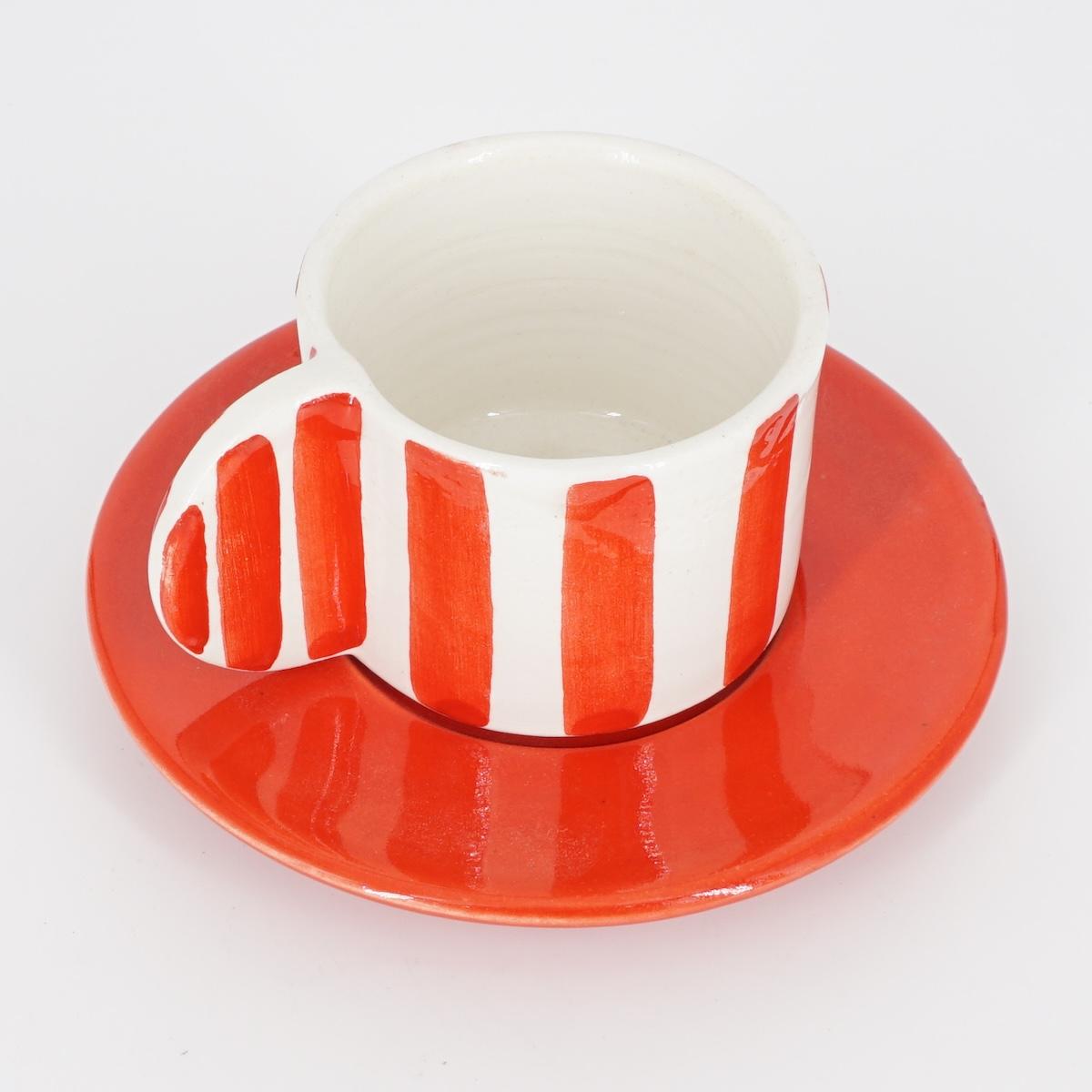 TAZZINA CAFFè CON PIATTINO RIGHE LARGHE ROSSE TAZZINA CAFFÈ RIGHE LARGHE ROSSE NICOLE 