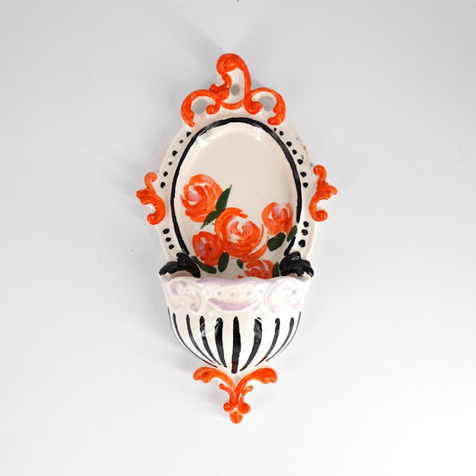 Acquasantiera small barocca ARANCIO E NERO ACQUASANTIERA SMALL BAROCCA ARANCIO E NERO ZENJI CERAMICS 