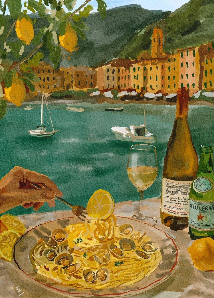 Stampa digitale Pasta vongole at Portofino 20X30 CM STAMPA DIGITALE 20X30 PASTA VONGOLE AT PORTOFINO EKATERINA ZAGORSKA 