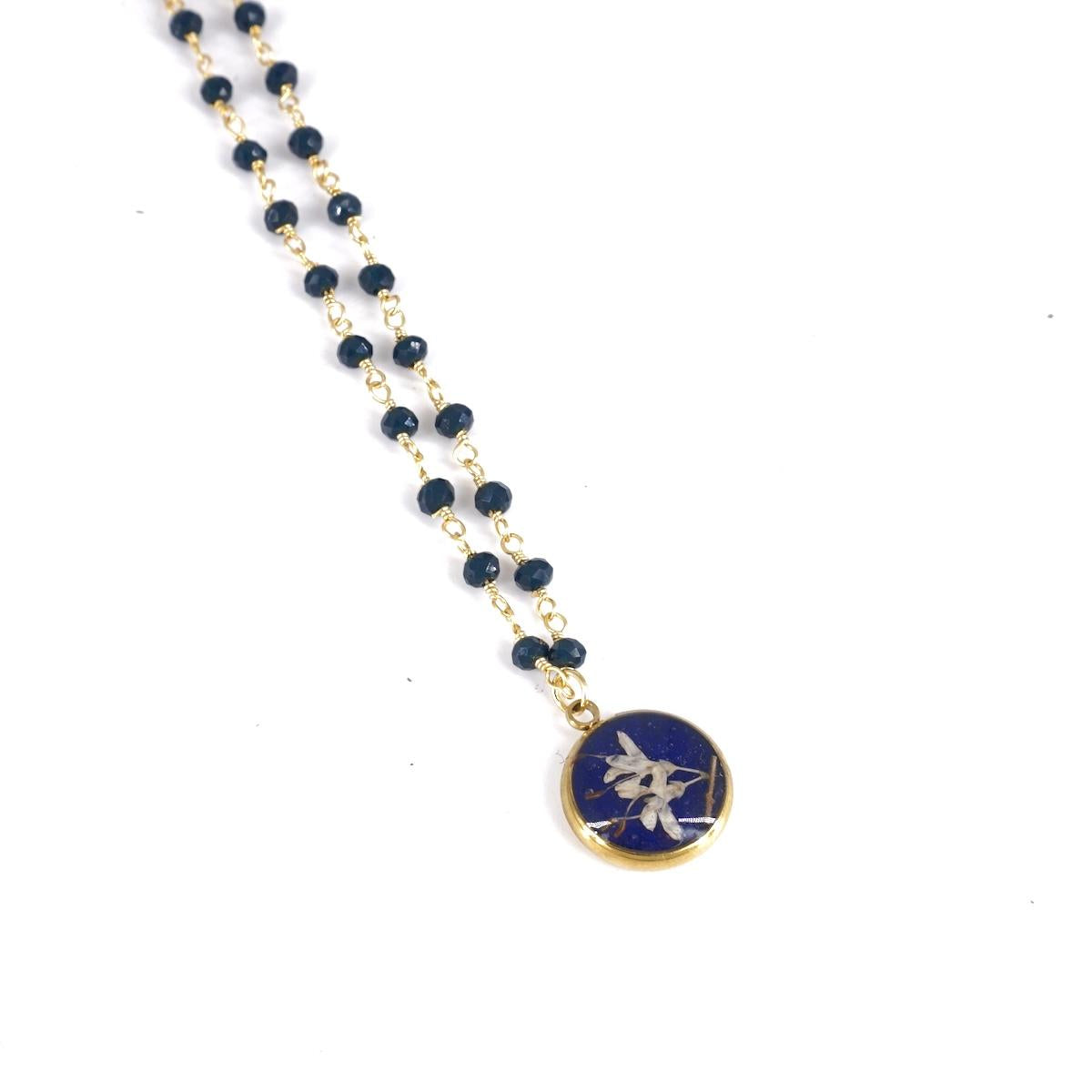 Blue Rosary Button Necklace