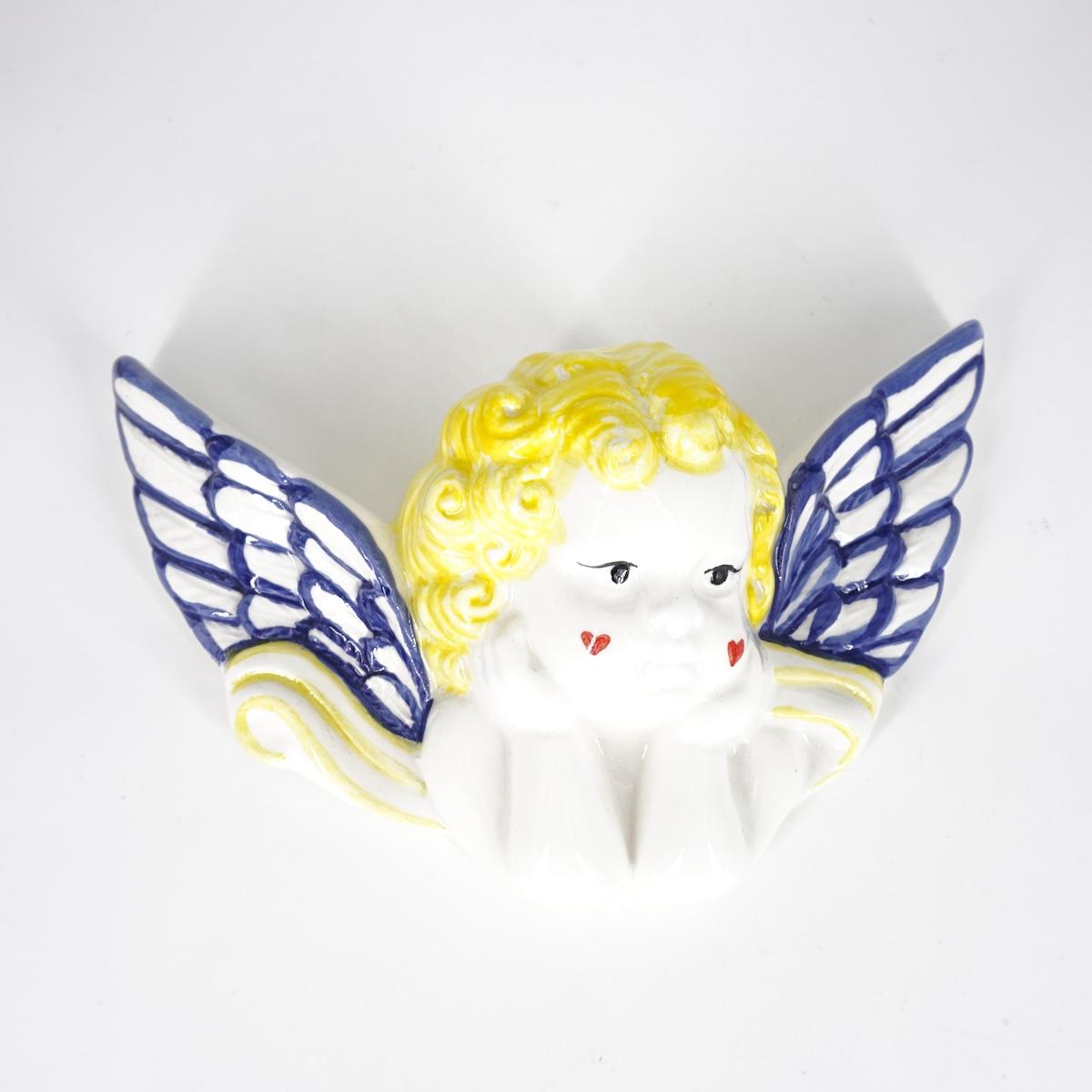 Angioletto linea CUORICINI con capelli gialli e ali blu ANGELO LINEA CAPELLI GIALLI CUORICINI ALI BLU ZENJI CERAMICS 